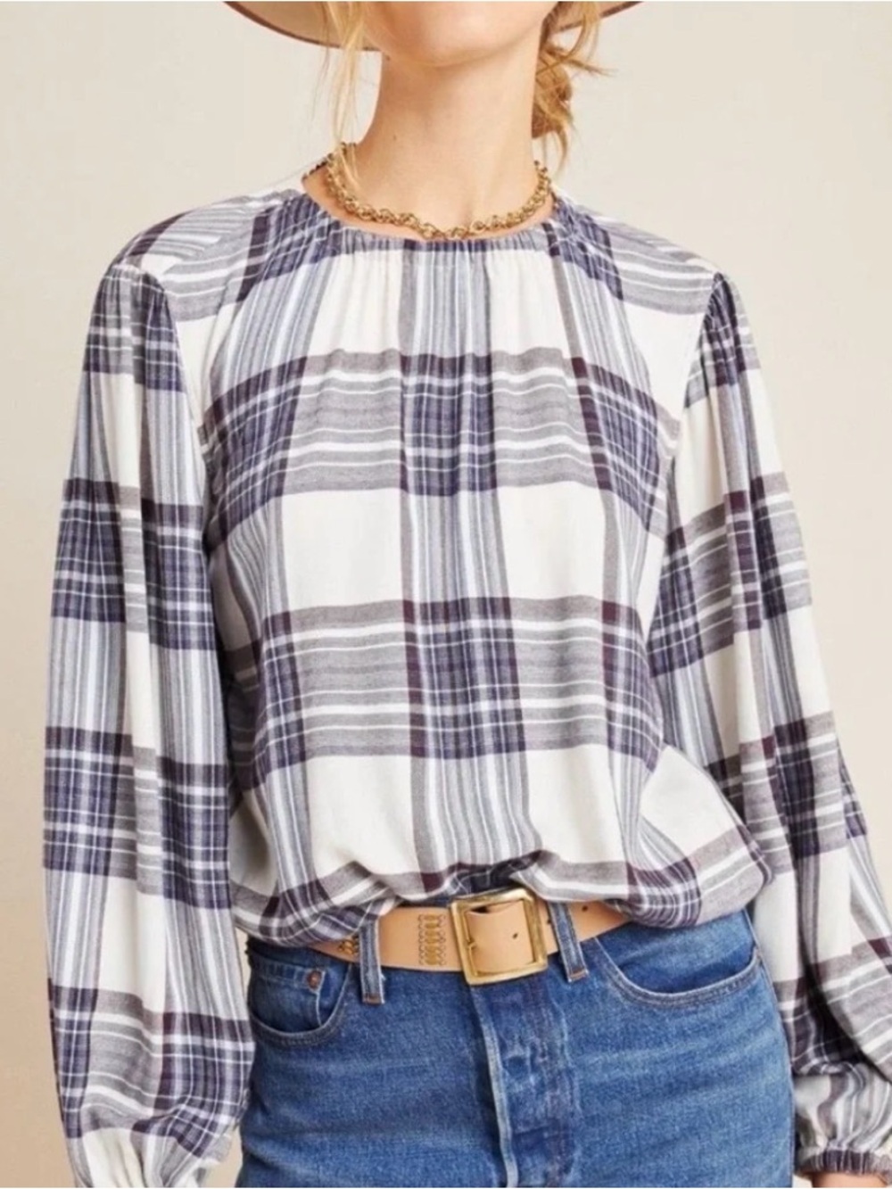 Anthropologie Cloth & Stone Glacier Plaid Top Sz Small